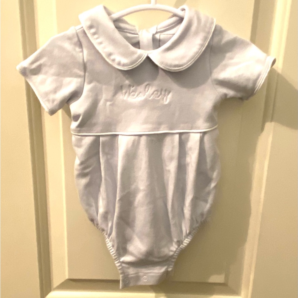 Lila & Hayes - Palmer Boys Pima Cotton Bubble Blue - 3-6 Mos - Monogram “Wesley”